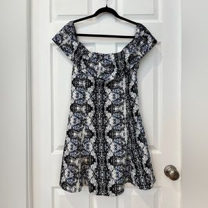 Blue White Off Shoulder Wren Party Dress Silk